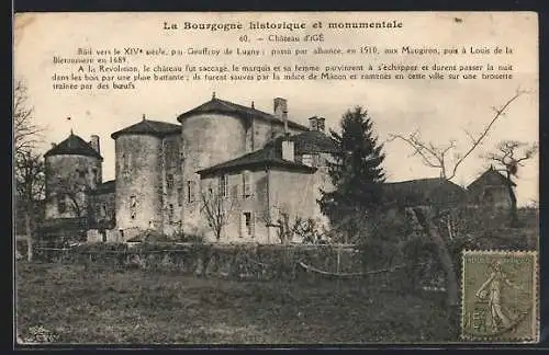 AK Igé, Vue du Château historique du XIVe siècle en Bourgogne