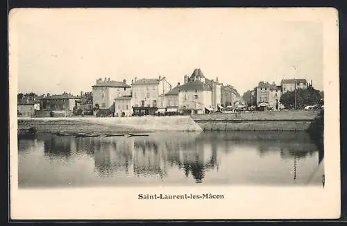 AK Saint-Laurent-lès-Mâcon, Vue sur les bâtiments et le quai au bord de la rivière