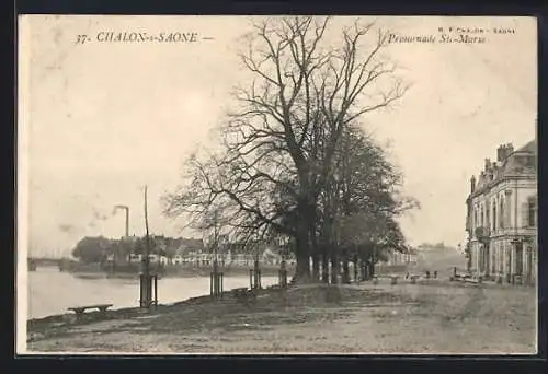 AK Chalon-sur-Saône, Promenade St-Martin entlang des Flusses mit Bäumen und Gebäuden