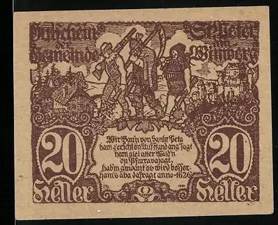 Notgeld St. Peter am Wimberg 1921, 20 Heller, Bauernaufstand und Wappen mit Adler