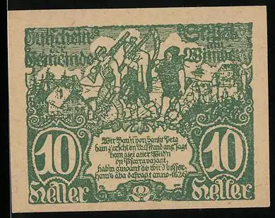 Notgeld St. Peter am Wimberg 1921, 10 Heller, bäuerliche Szene, Wappen und Adler