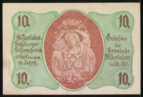 Notgeld St. Pantaleon, 10 Heller, Silberschmied und ländliche Szene, Salzburger Arbeit aus dem 17. Jh