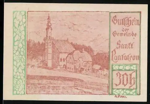 Notgeld St. Pantaleon, 30 Heller, Kirche und dekorative Umrandung