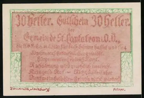 Notgeld St. Pantaleon, 30 Heller, Kirche und dekorative Umrandung