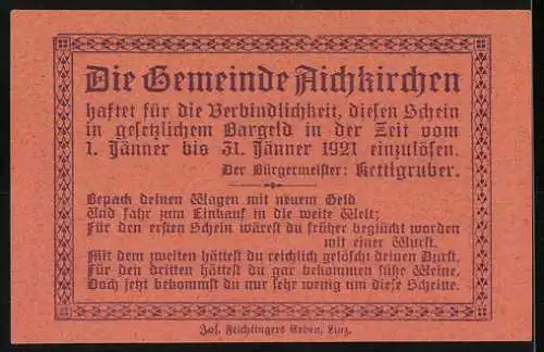 Notgeld Aichkirchen 1920, 50 Heller, Kirche und Verzierungsmuster