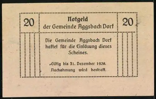 Notgeld Aggsbach Dorf 1920, 20 Heller, Kirche und Burg Aggsbach, dekorative Bordüren