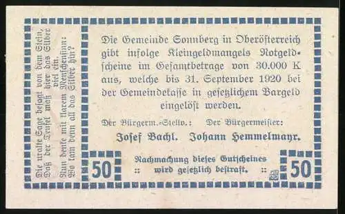 Notgeld Sonnberg 1920, 50 Heller, Felsenlandschaftsmotiv