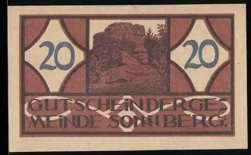 Notgeld Sonnberg 1920, 20 Heller, Felsformation-Motiv