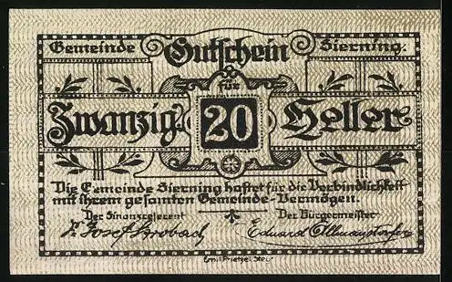 Notgeld Sierning 1920, 20 Heller, Bauer bei der Aussaat