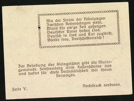 Notgeld Senftenberg 1920, 20 Heller, Burgruine und Wappen, Serie V