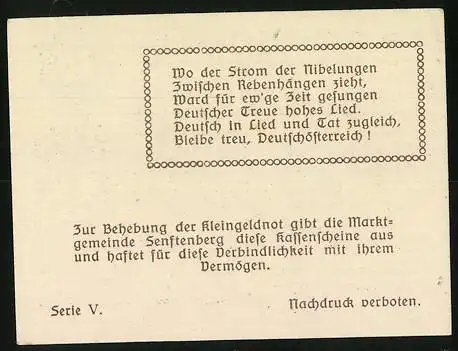 Notgeld Senftenberg 1920, 20 Heller, Burgansicht und Wappen, Serie V, gültig bis 31. Dezember 1920