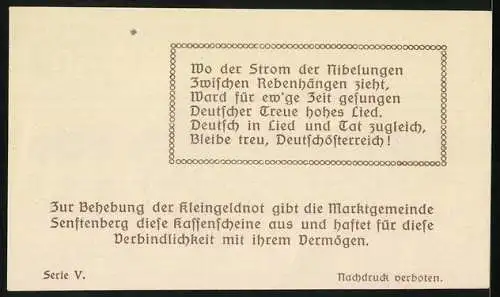 Notgeld Senftenberg 1920, 50 Heller, Landschaftspanorama und Burg, Serie V