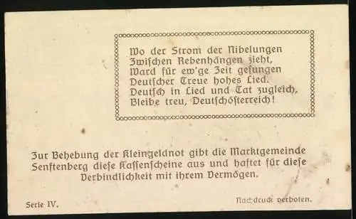 Notgeld Senftenberg 1920, 50 Heller, Landschaft mit Burg und Wappen