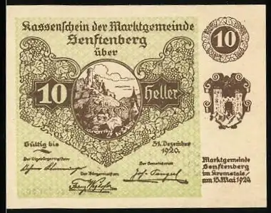 Notgeld Senftenberg 1920, 10 Heller, Landschaftsmotiv mit Gedicht, Serie IV