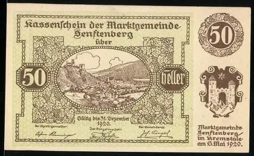 Notgeld Senftenberg 1920, 50 Heller, Landschaftsansicht und Gedicht, Serie IV