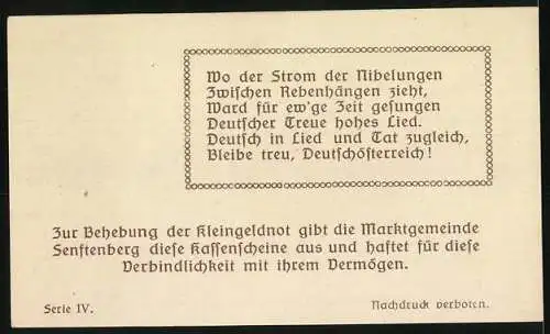 Notgeld Senftenberg 1920, 50 Heller, Landschaftsansicht und Gedicht, Serie IV