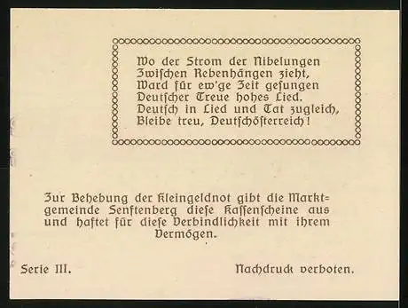 Notgeld Senftenberg 1920, 20 Heller, Burgmotiv und Wappen, Gültigkeit bis 31. Dezember 1920, Serie III