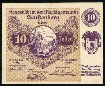 Notgeld Senftenberg 1920, 10 Heller, Landschaftsmotiv, Serie III