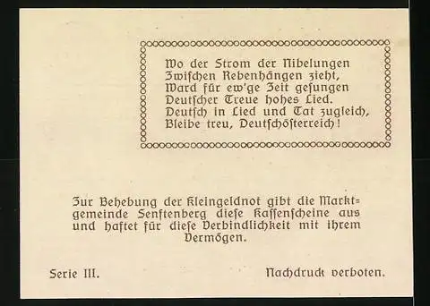 Notgeld Senftenberg 1920, 20 Heller, Burglandschaft und Wappen, Serie III