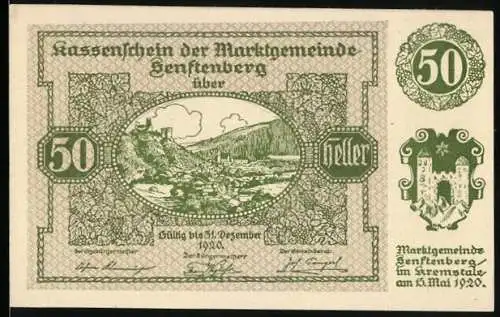 Notgeld Senftenberg 1920, 50 Heller, Burgruine und Landschaftsmotiv, Serie II