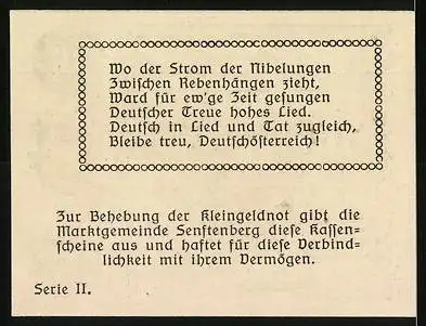 Notgeld Senftenberg 1920, 10 Heller, Burgansicht und Wappen, Serie II