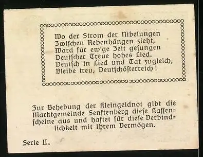 Notgeld Senftenberg 1920, 10 Heller, Landschaftsmotiv und Wappen, Serie II