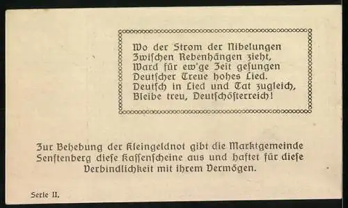 Notgeld Senftenberg 1920, 50 Heller, Landschaftsansicht und Wappen, Serie II