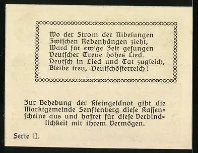 Notgeld Senftenberg 1920, 10 Heller, Landschaftsmotiv und Wappen, Serie II