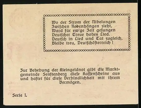 Notgeld Senftenberg 1920, 20 Heller, Burgansicht und Wappen, Serie I