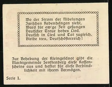 Notgeld Senftenberg 1920, 10 Heller, Burgruine und Wappen, Serie I