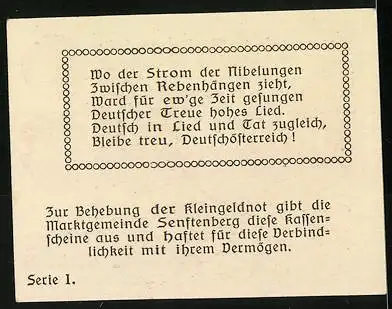 Notgeld Senftenberg 1920, 10 Heller, Landschaftsmotiv und Wappen, Serie 1