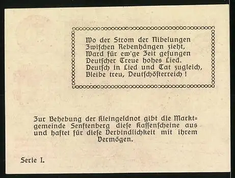 Notgeld Senftenberg 1920, 20 Heller, Burg und Wappen, Serie I