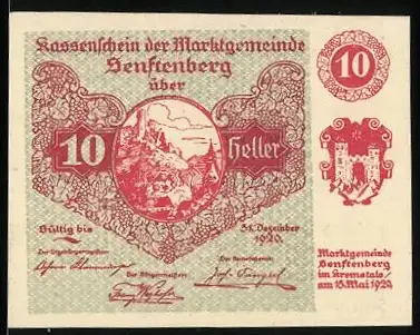 Notgeld Senftenberg 1920, 10 Heller, malerische Landschaft und Gedicht, Serie I