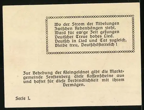 Notgeld Senftenberg 1920, 20 Heller, Landschaftsmotiv und Wappen, Serie I