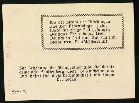 Notgeld Senftenberg 1920, 20 Heller, Burgmotiv und Wappen, Serie I