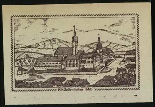 Notgeld Seitenstetten 1920, 20 Heller, Klosteransicht von 1566, Wappen der Marktgemeinde