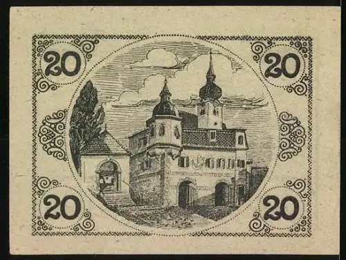 Notgeld Schörfling 1920, 20 Heller, Burgtor und Schlossansicht