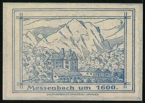 Notgeld Vorchdorf 1920, 20 Heller, Kirchen- und Burgturm, Messenbach um 1600