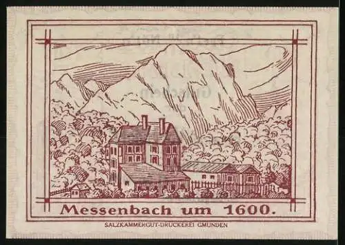 Notgeld Vorchdorf 1920, 50 Heller, Kirche und Burg, Messenbach um 1600