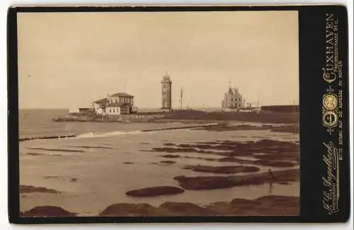 Fotografie J. C. Angelbeck, Cuxhaven, Ansicht Cuxhaven, Blick nach dem Leuchtturm mit alter Liebe und Pavillon