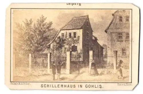 Fotografie A. Knorr, Ansicht Leipzig-Gohlis, Bürgersteig am Schillerhaus