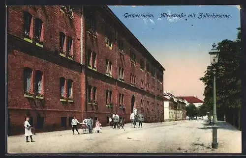 AK Germersheim, Alleestrasse mit Zollerkaserne