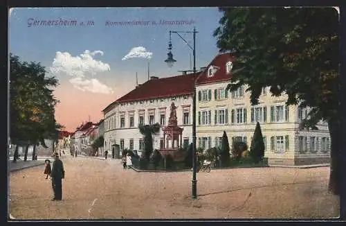 AK Germersheim, Kommandantur u. Hauptstrasse, Denkmal