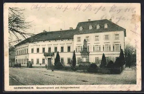 AK Germersheim, Blick auf Gouvernement mit Kriegerdenkmal