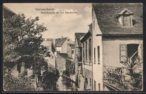 AK Germersheim, Queichpartie an der Sandstrasse