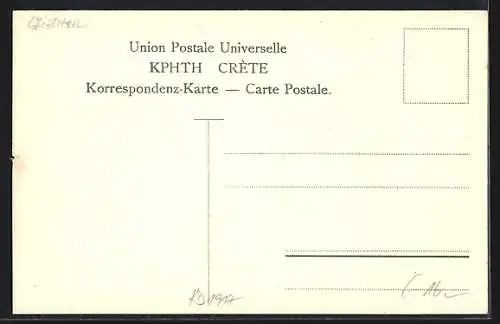 AK Kreta, Briefmarken mit darauf abgebildeten Persönlichkeiten, Fabelwesen und Landschaften, Wappen