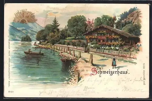 Lithographie Brienz, Schweizerhaus, Ich bin ein Schweizerknabe...