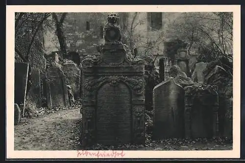 AK Praha, Josefov, Zidovský hrbitov, Jüdischer Friedhof, Grabstein