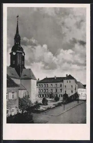 AK Bad Lausick, Strasse der Einheit mit Kirche