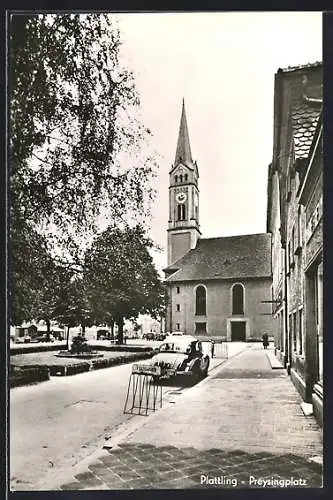 AK Plattling, Preysingplatz mit Kirche